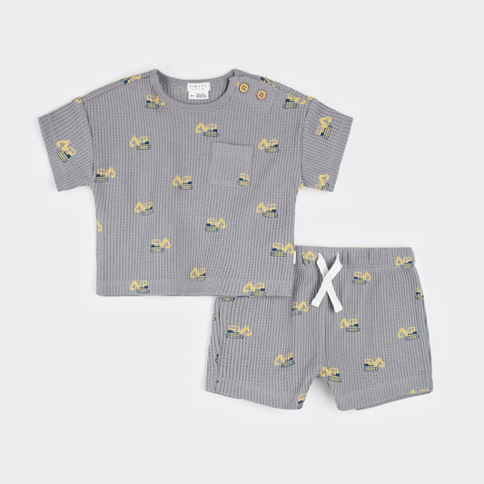 Diggers Print On Cement Short Set