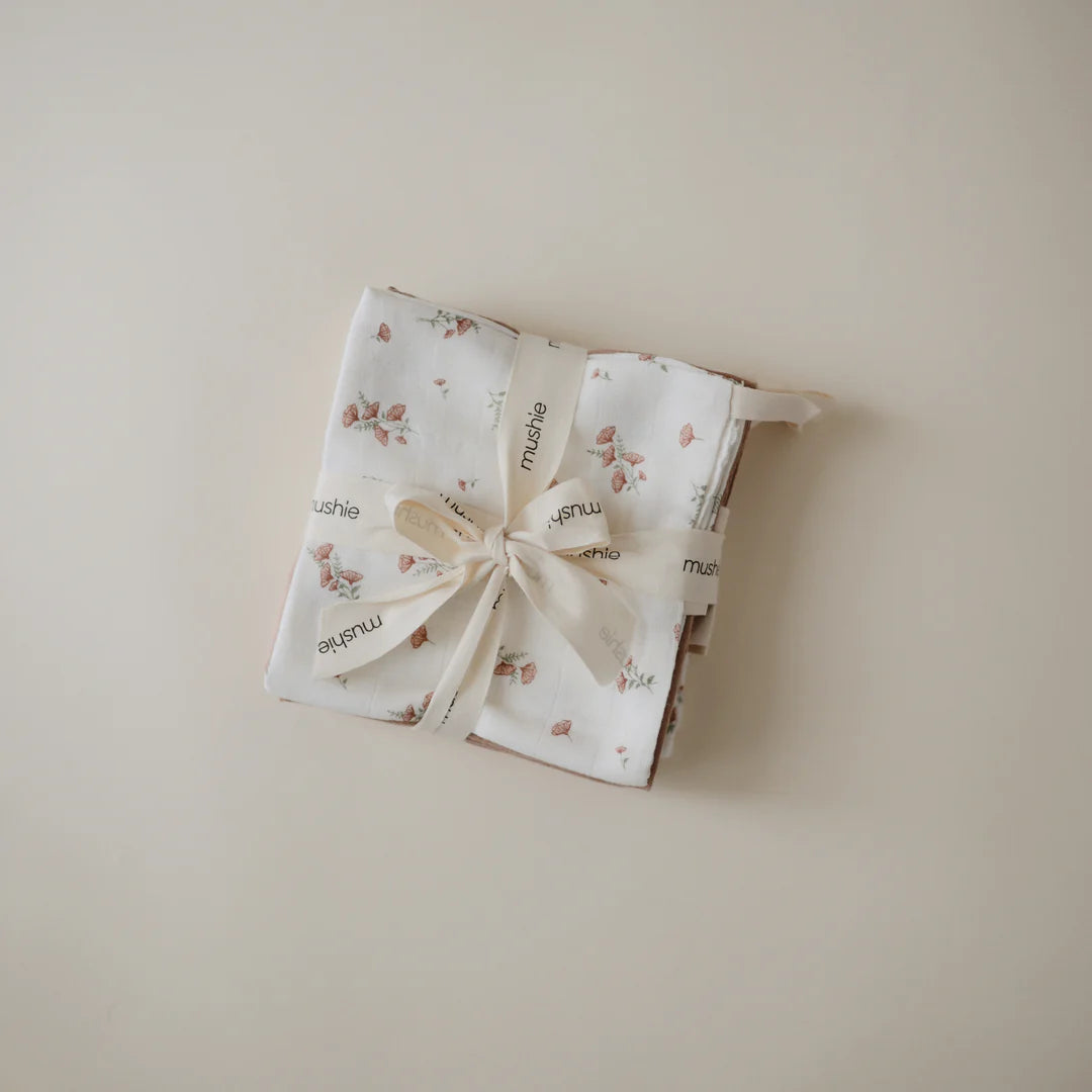 Muslin Cotton Washcloth 5-Pack - pink flowers combo