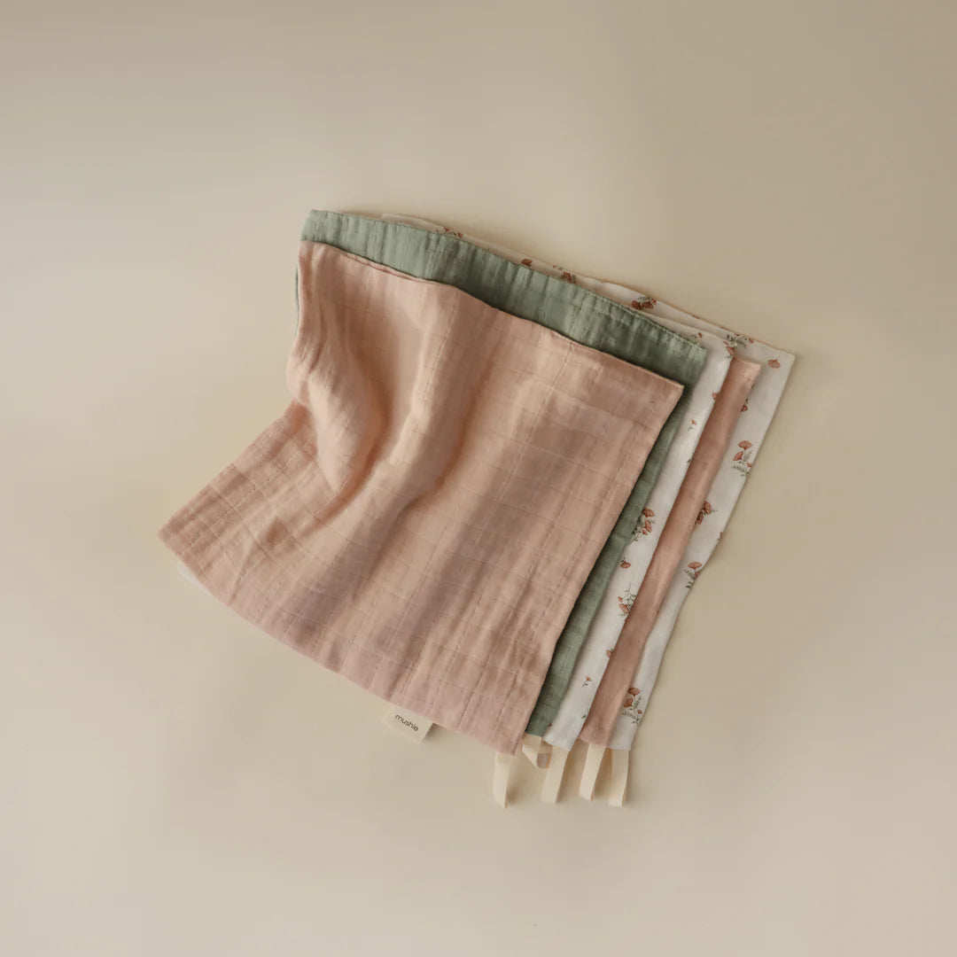 Muslin Cotton Washcloth 5-Pack - pink flowers combo