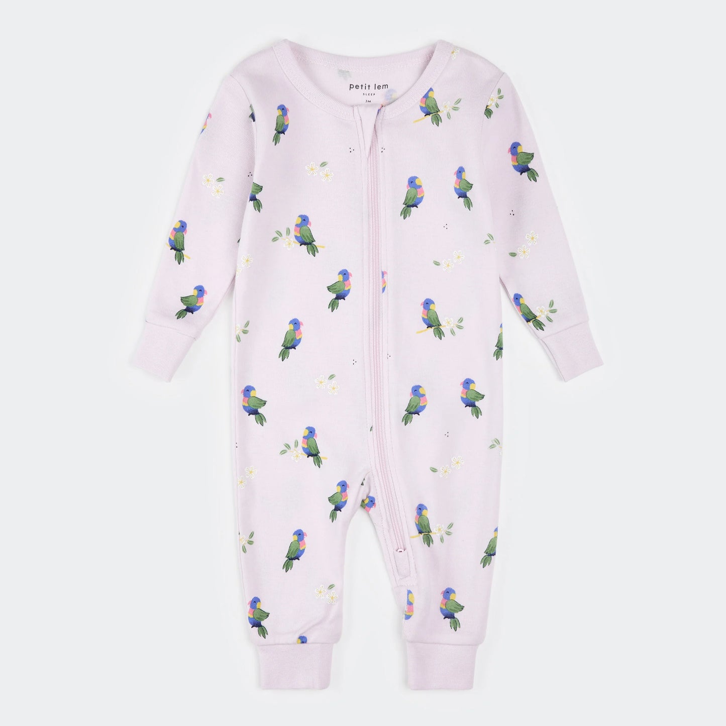 Lorikeet Print on Lilac Ribbed Sleeper