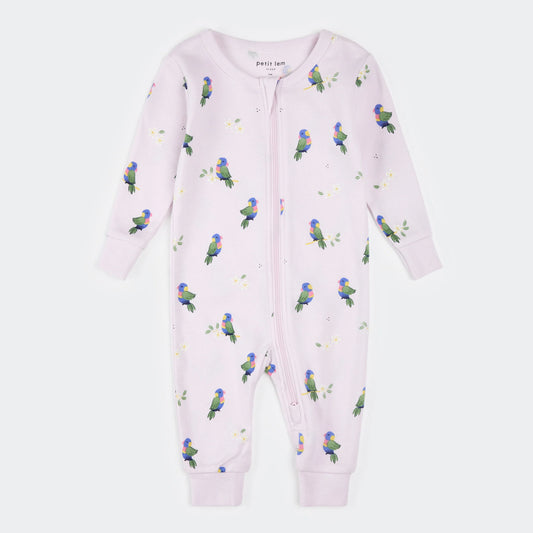 Lorikeet Print On Lilac Ribbed Sleeper