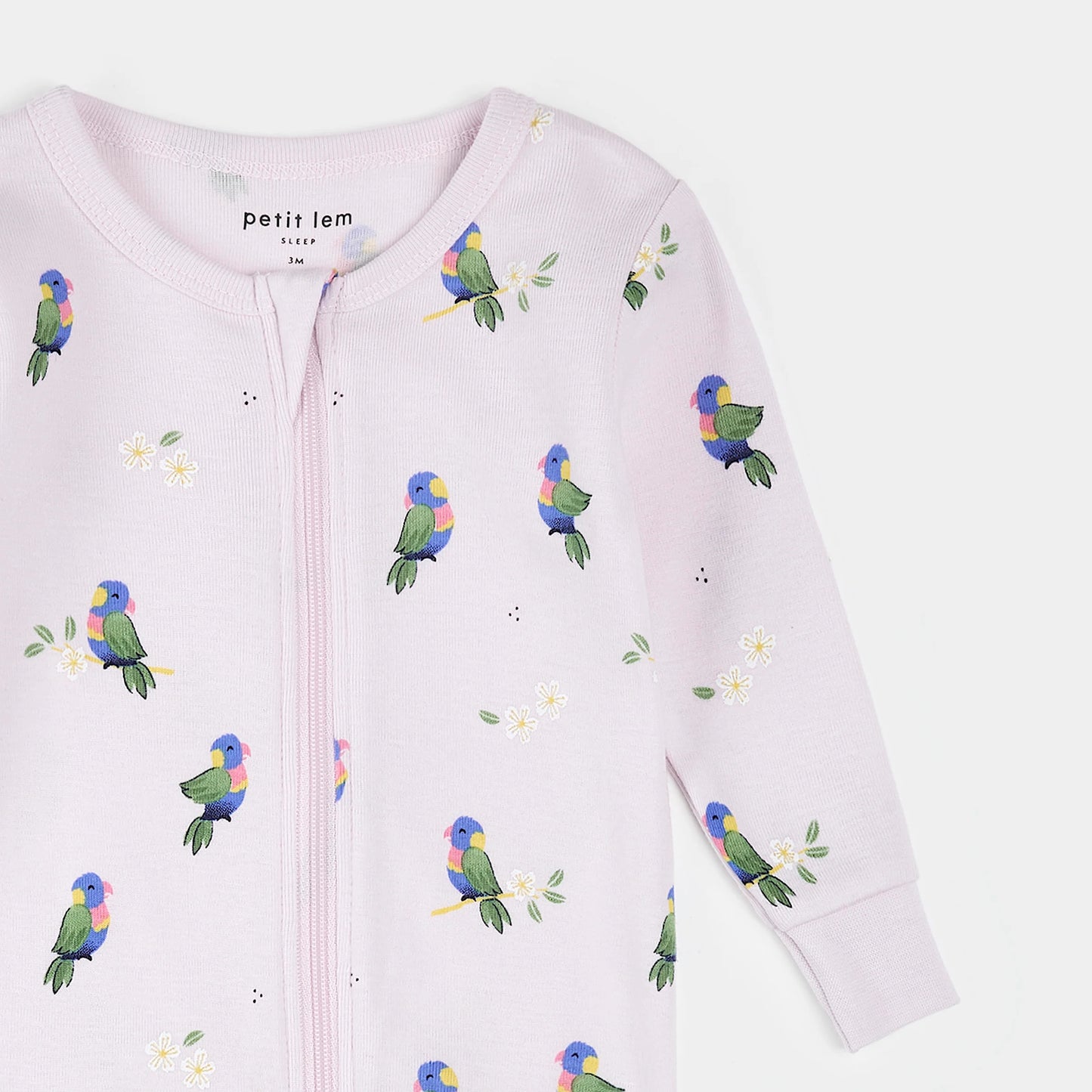 Lorikeet Print on Lilac Ribbed Sleeper