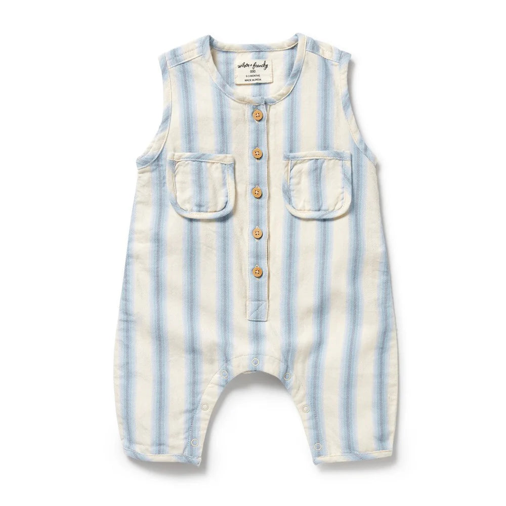 Organic Deep Blue Stripe Growsuit