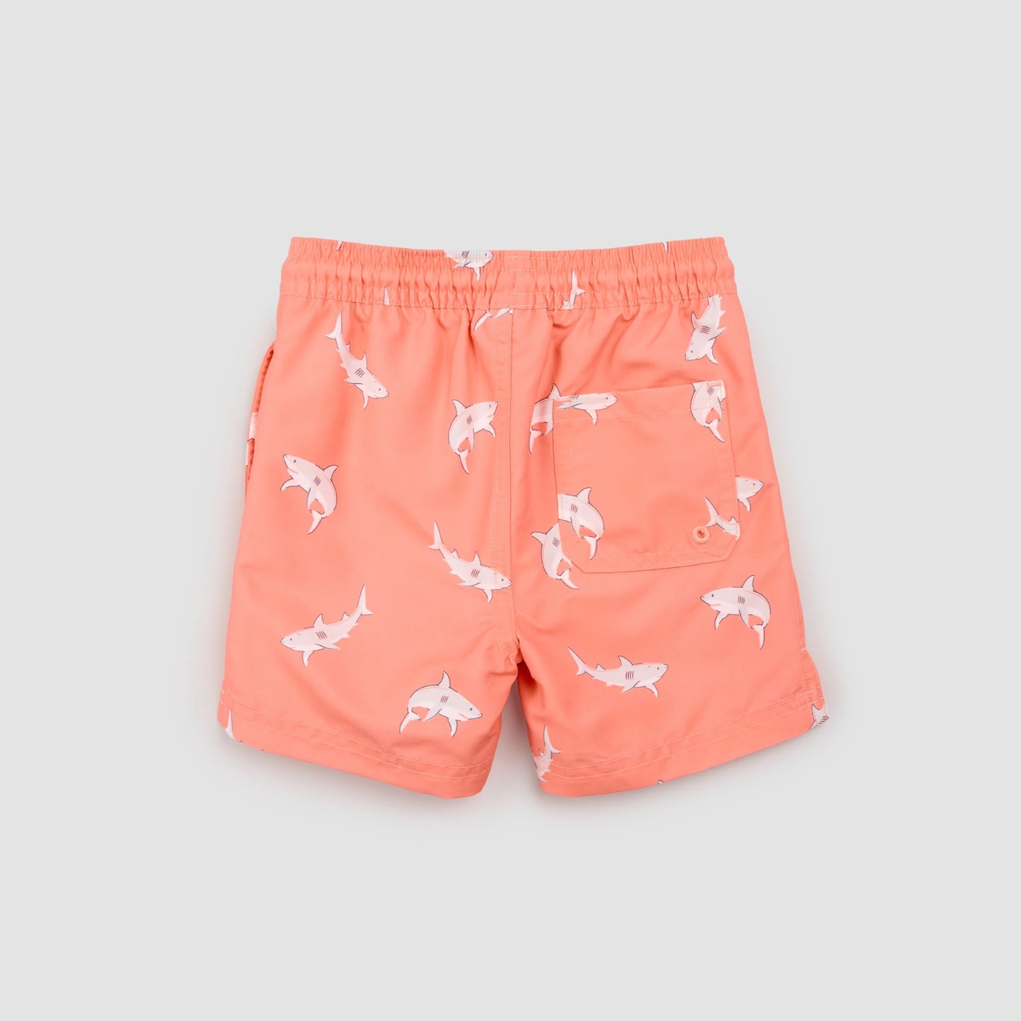 Sharks Print On Coral Swim Trunks