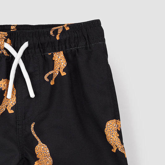 Panther Print On Black Swim Trunks