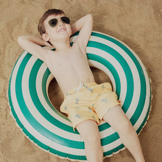 Gecko Print On Mustard Swim Trunks