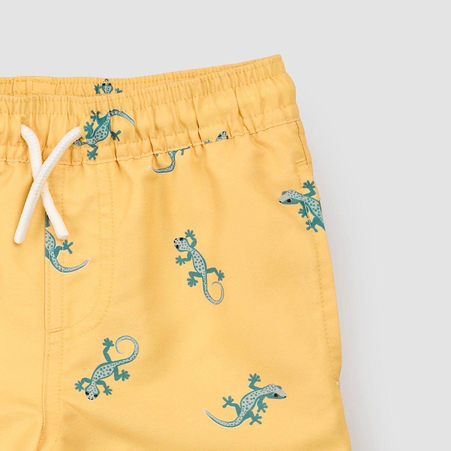 Gecko Print On Mustard Swim Trunks