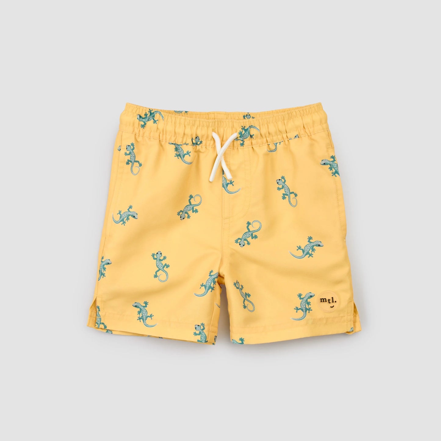 Gecko Print On Mustard Swim Trunks