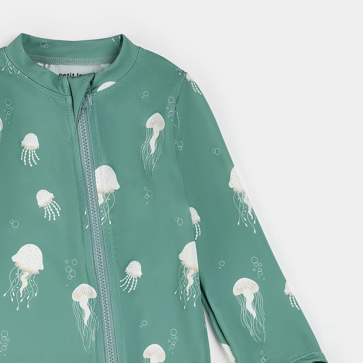 Jellyfish Print On Turquoise Long-Sleeve Swim Romper