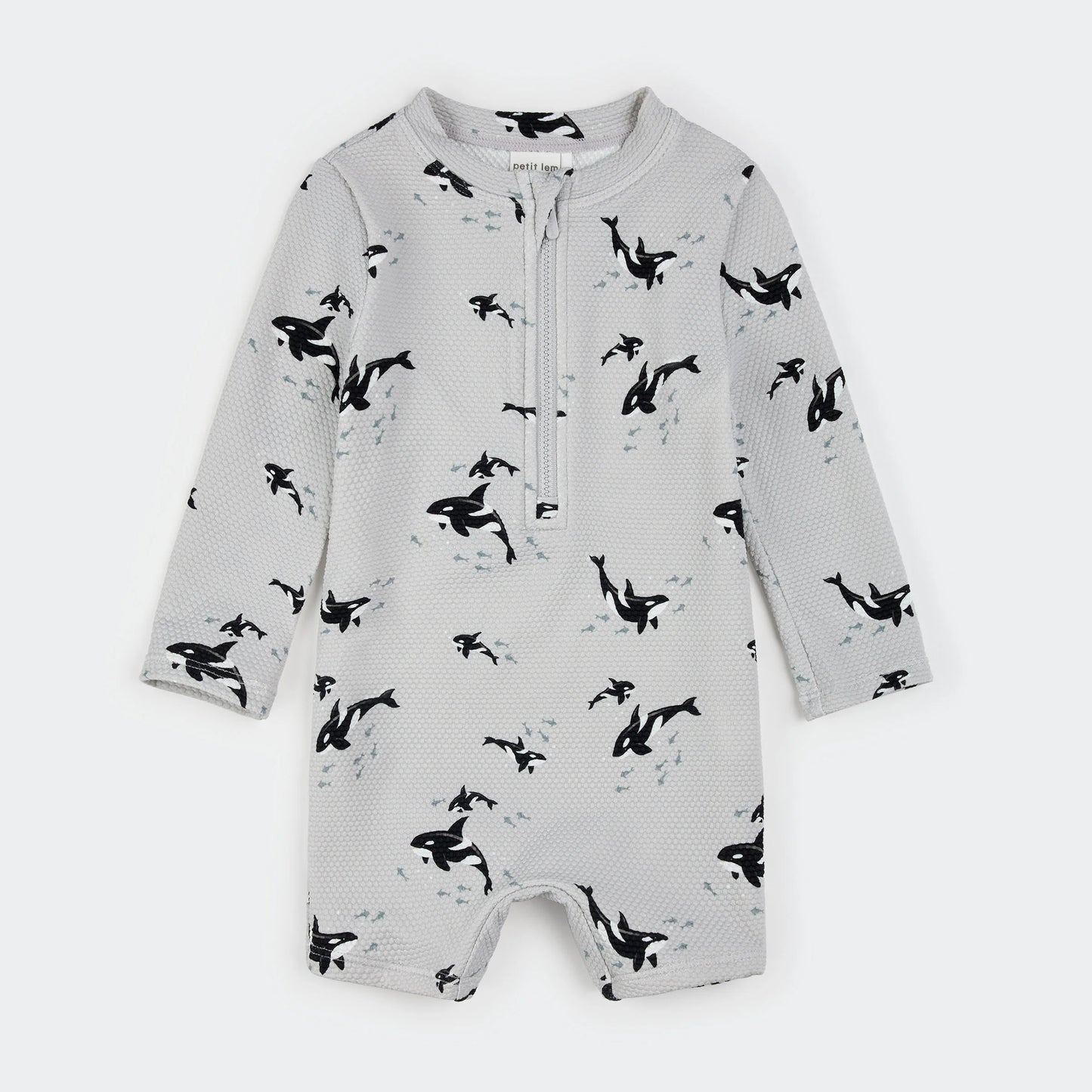 Orcas Print On Grey Swim Romper