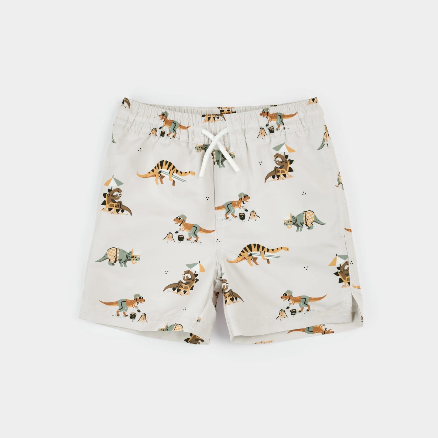 Beach Dinos Print On Beige Swim Trunks
