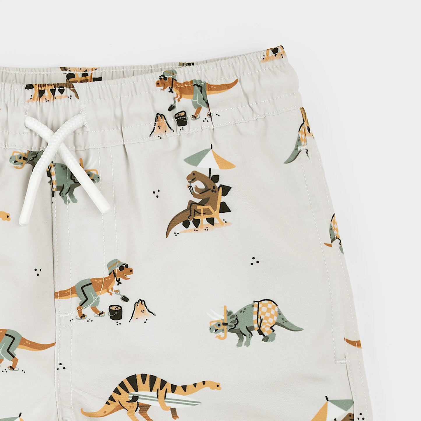 Beach Dinos Print On Beige Swim Trunks