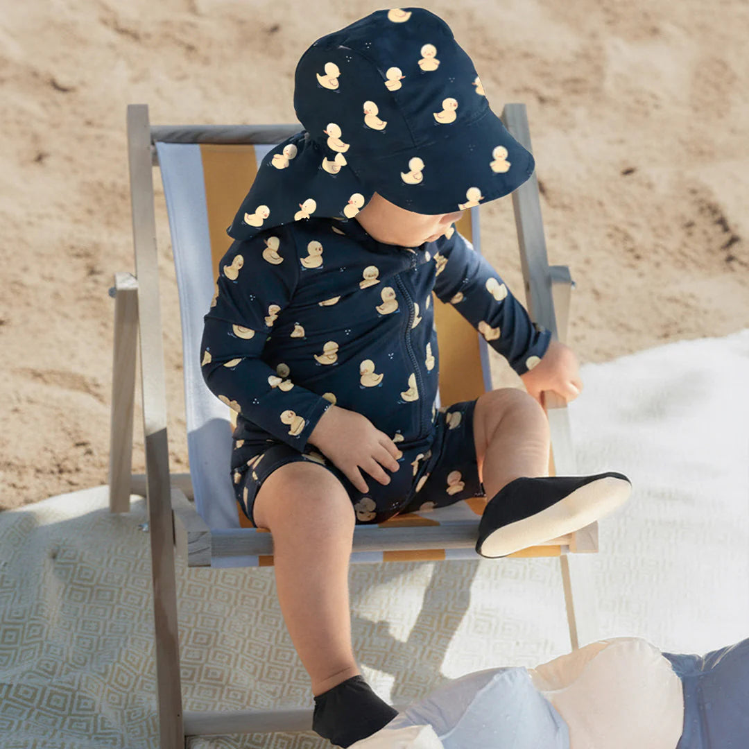 Rubber Ducks On Navy Long-Sleeve Swim Romper