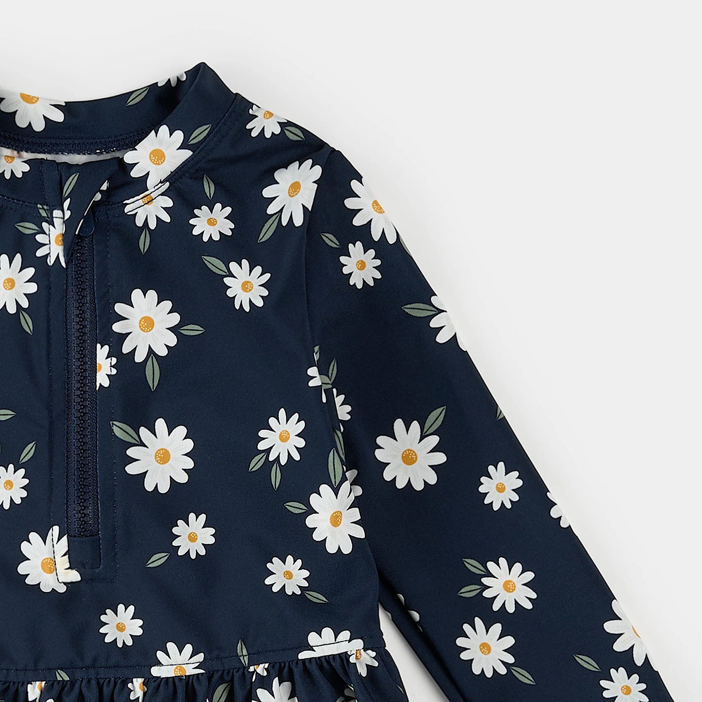 Daisies Print On Navy Long-Sleeve Rashguard Set