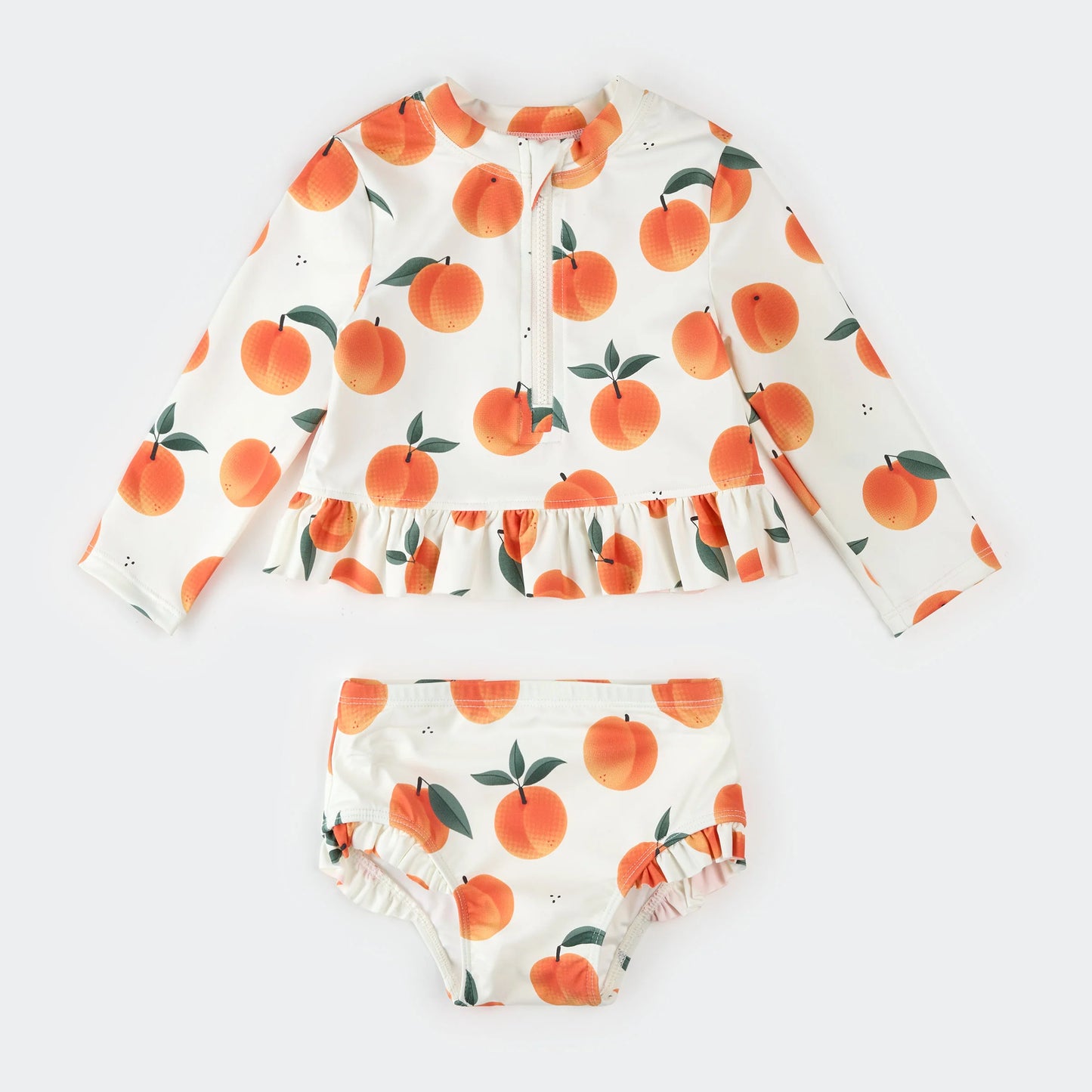 Peaches Print On Off-White Long-Sleeve Rashguard Set