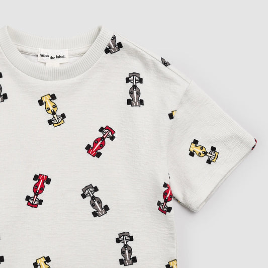 Race Cars on Grey Short Sleeve Sweatshirt