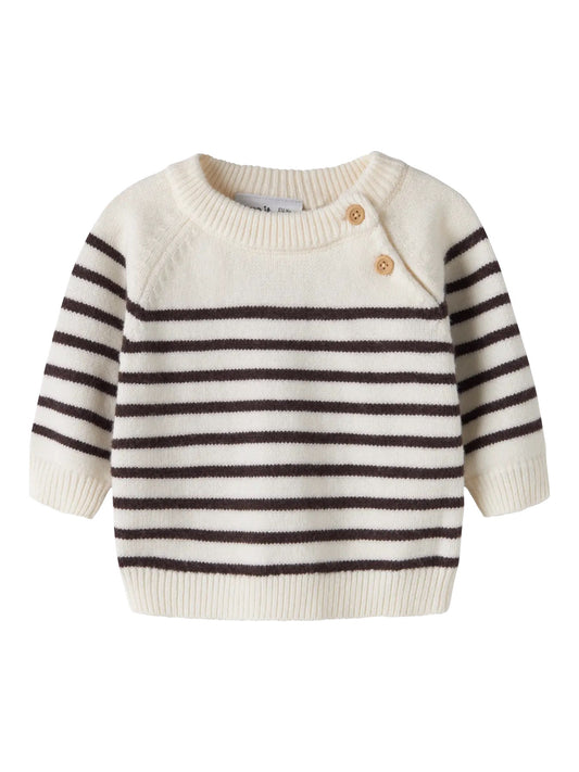 Onstripea Knit Pullover - Antique White/Chocolate Plum