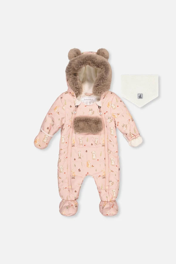 Baby One Piece Snowsuit Adapted For Car Seats Pink Animal Print