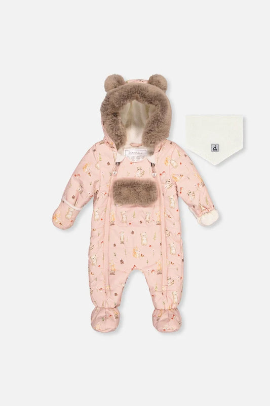Baby One Piece Snowsuit Adapted For Car Seats Pink Animal Print