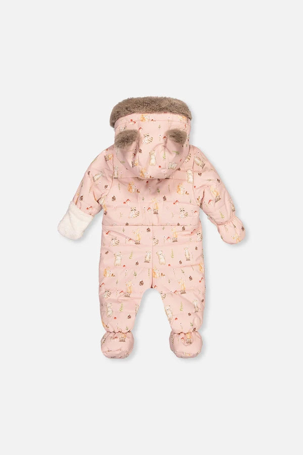 Baby One Piece Snowsuit Adapted For Car Seats Pink Animal Print