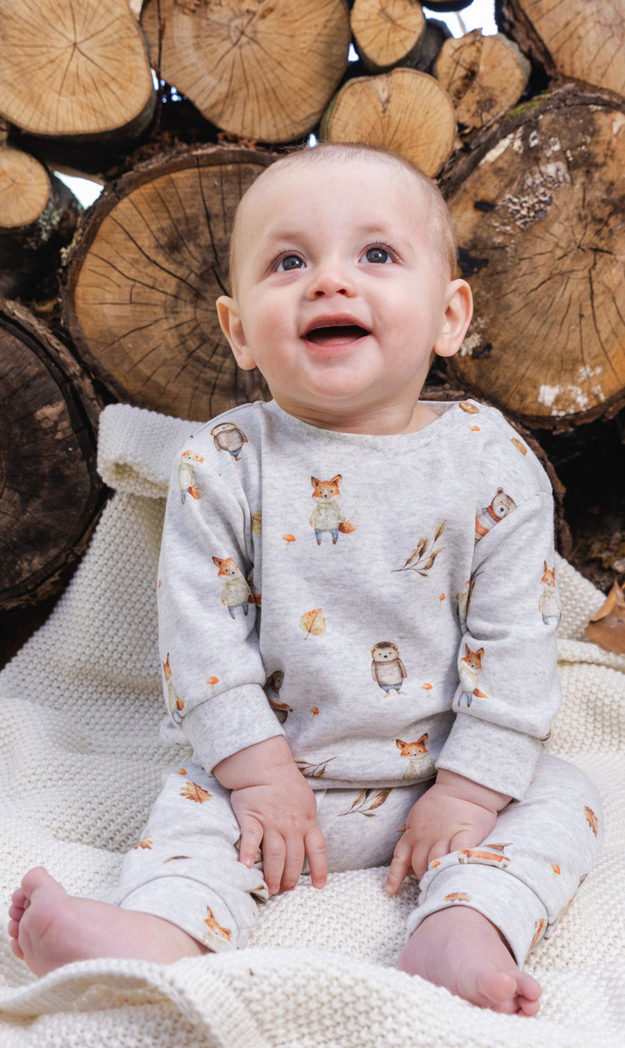 Organic Cotton Pants And Top Set - Beige Animal Print