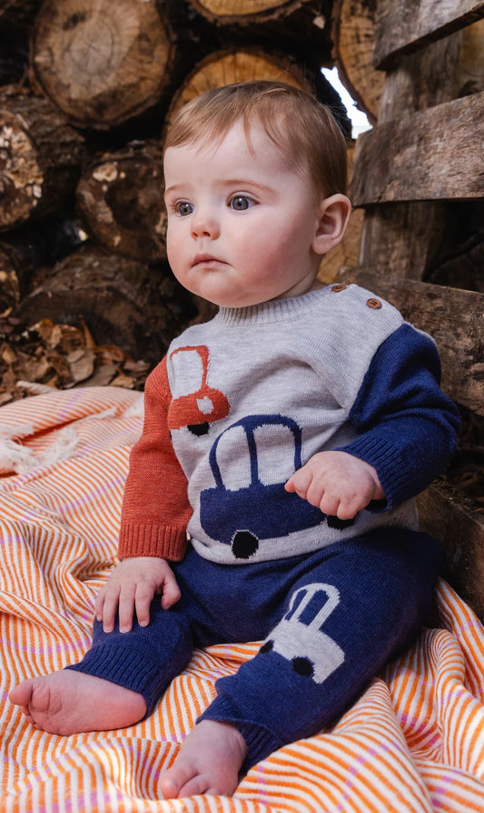 Knitted Top And Pants Set Blue And Orange