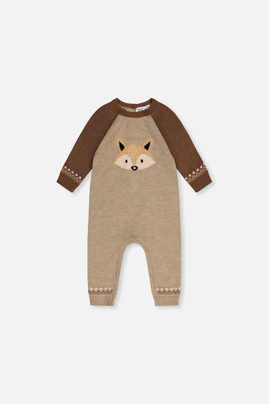 Knitted Intarsia Romper - Brown Cinnamon