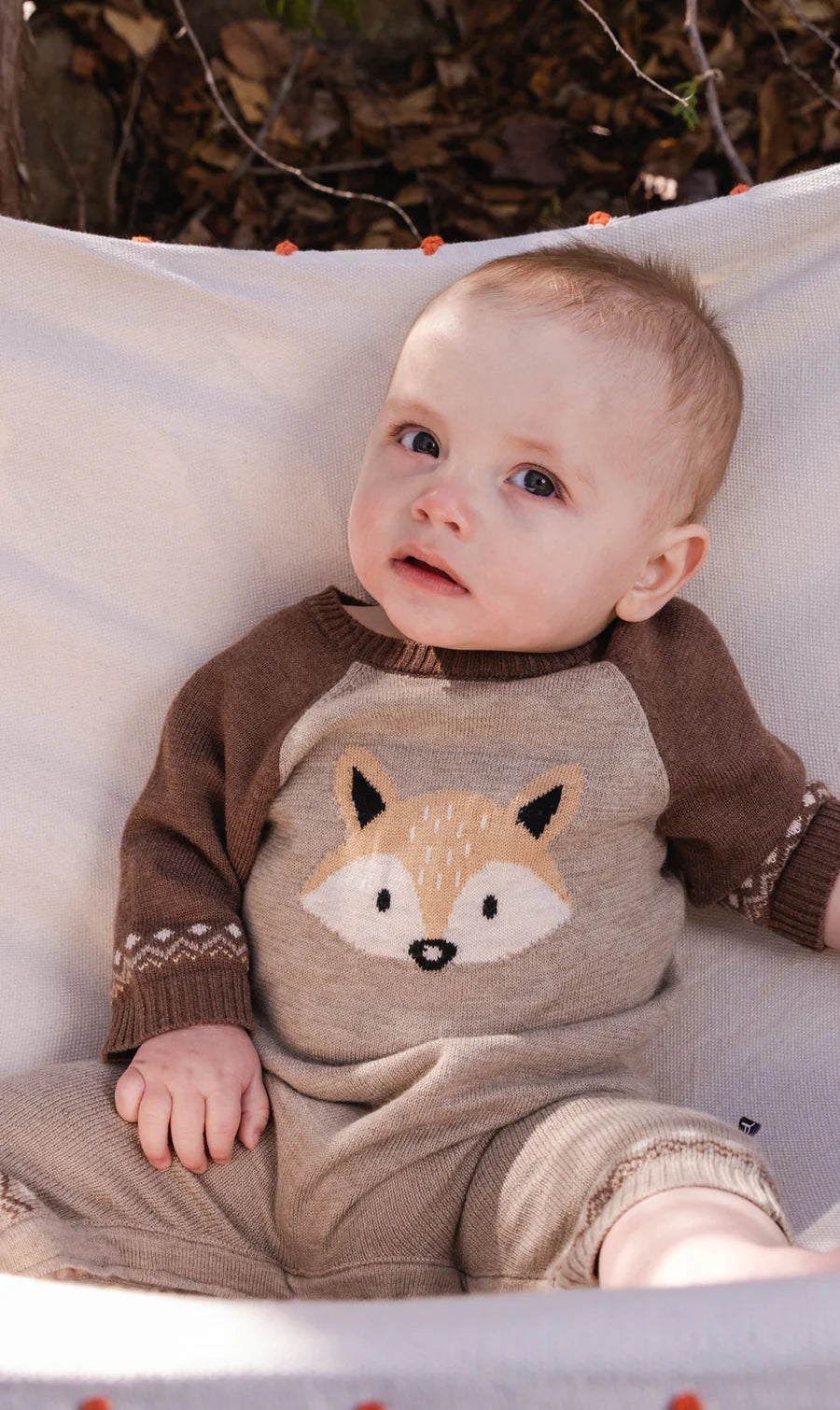 Knitted Intarsia Romper - Brown Cinnamon