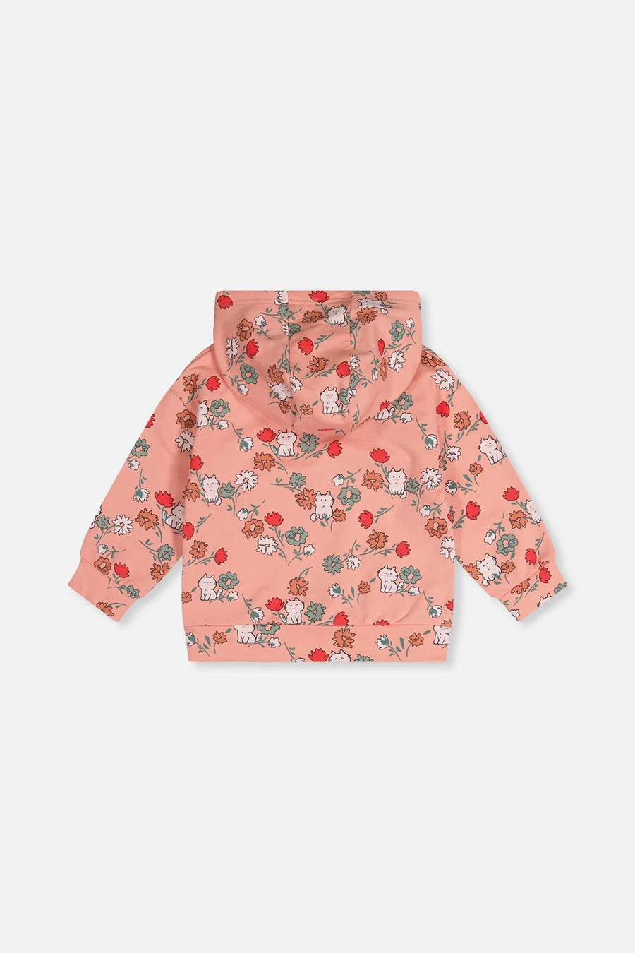 French Terry Hooded Cardigan Pink Cat Print