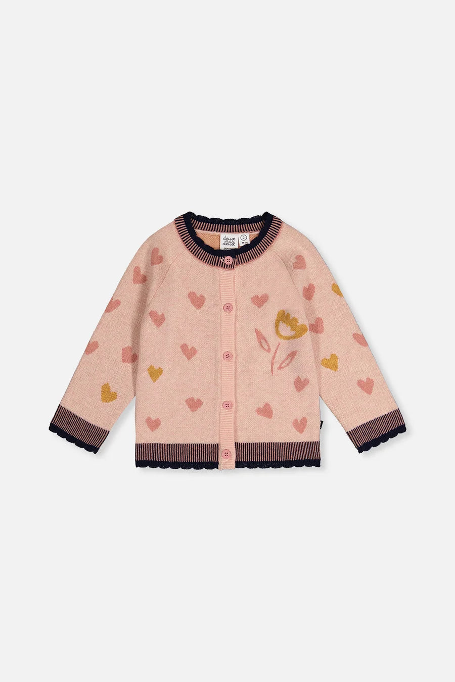 Knitted Jacquard Cardigan - Pale Dusty Pink And Navy