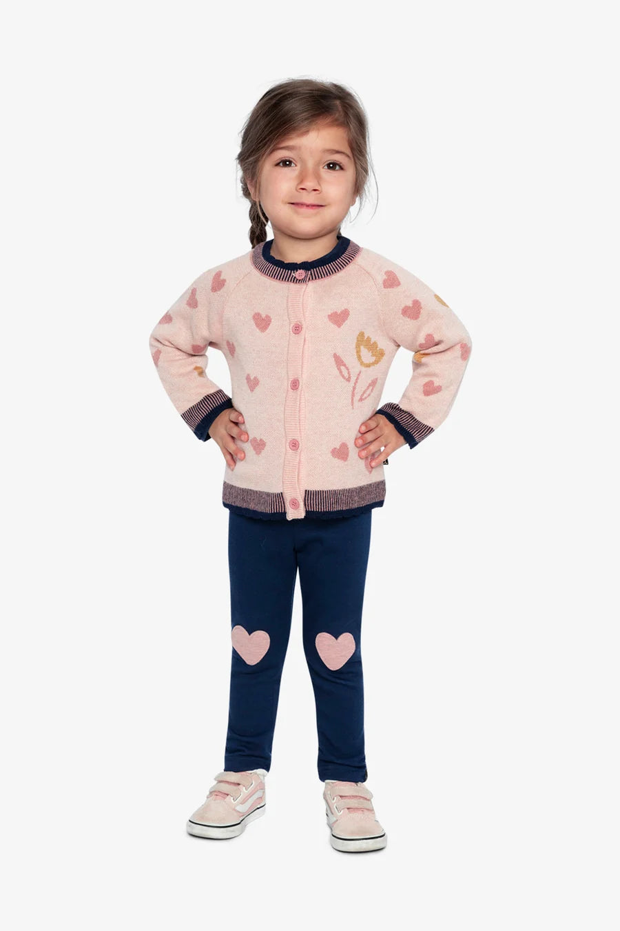 Knitted Jacquard Cardigan - Pale Dusty Pink And Navy
