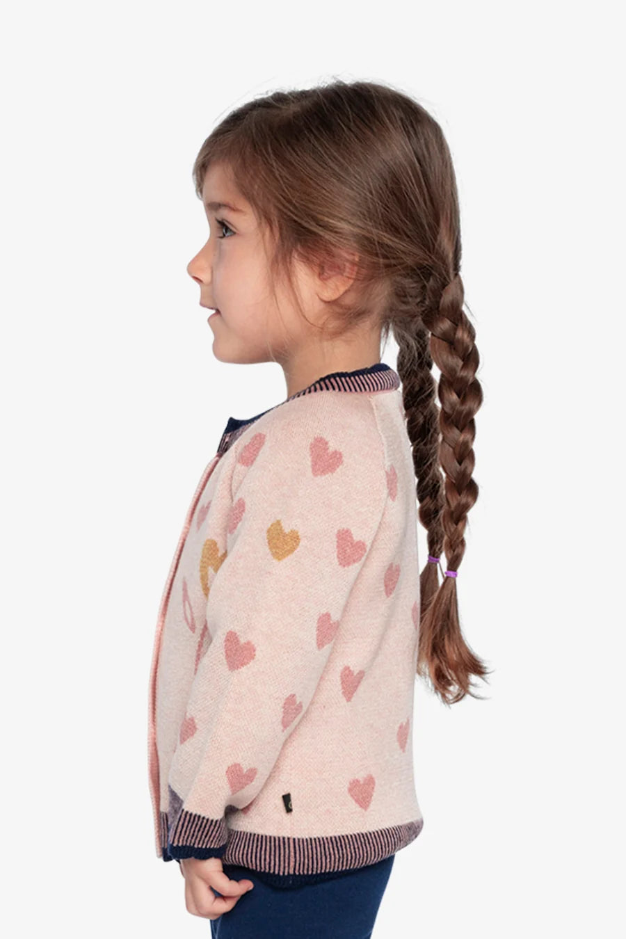 Knitted Jacquard Cardigan - Pale Dusty Pink And Navy