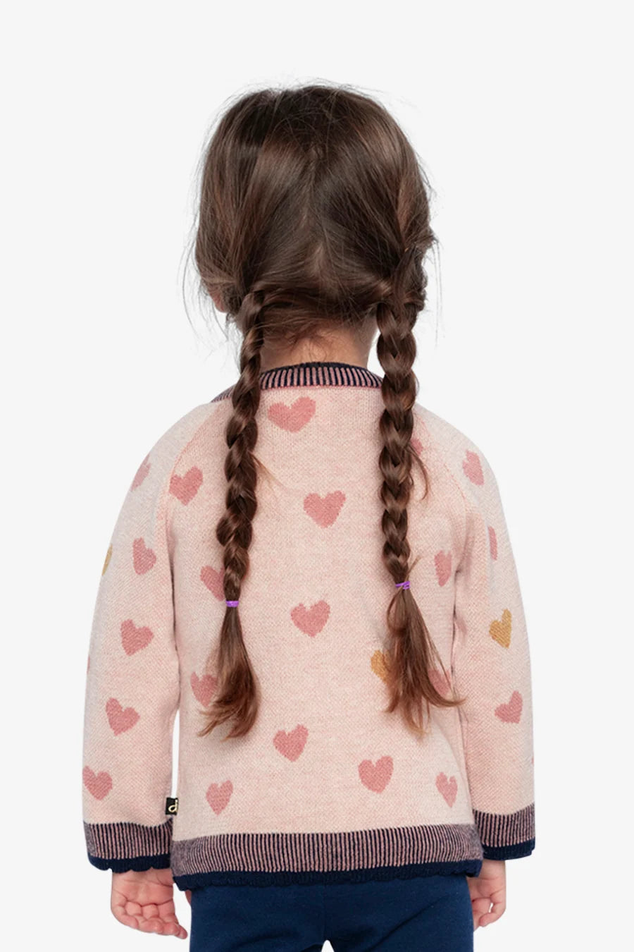Knitted Jacquard Cardigan - Pale Dusty Pink And Navy