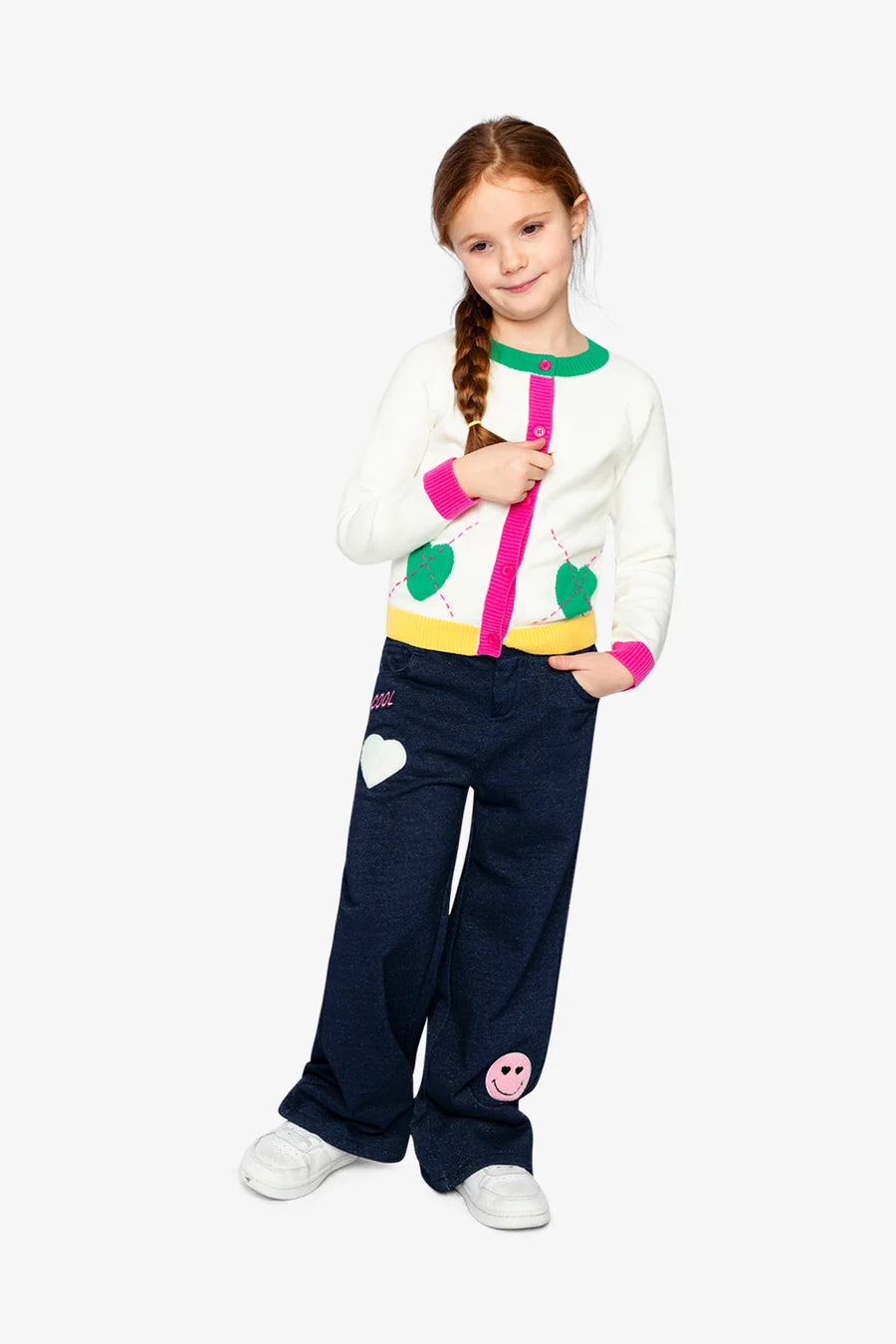 Knitted Cardigan Off-White, Green And Pink