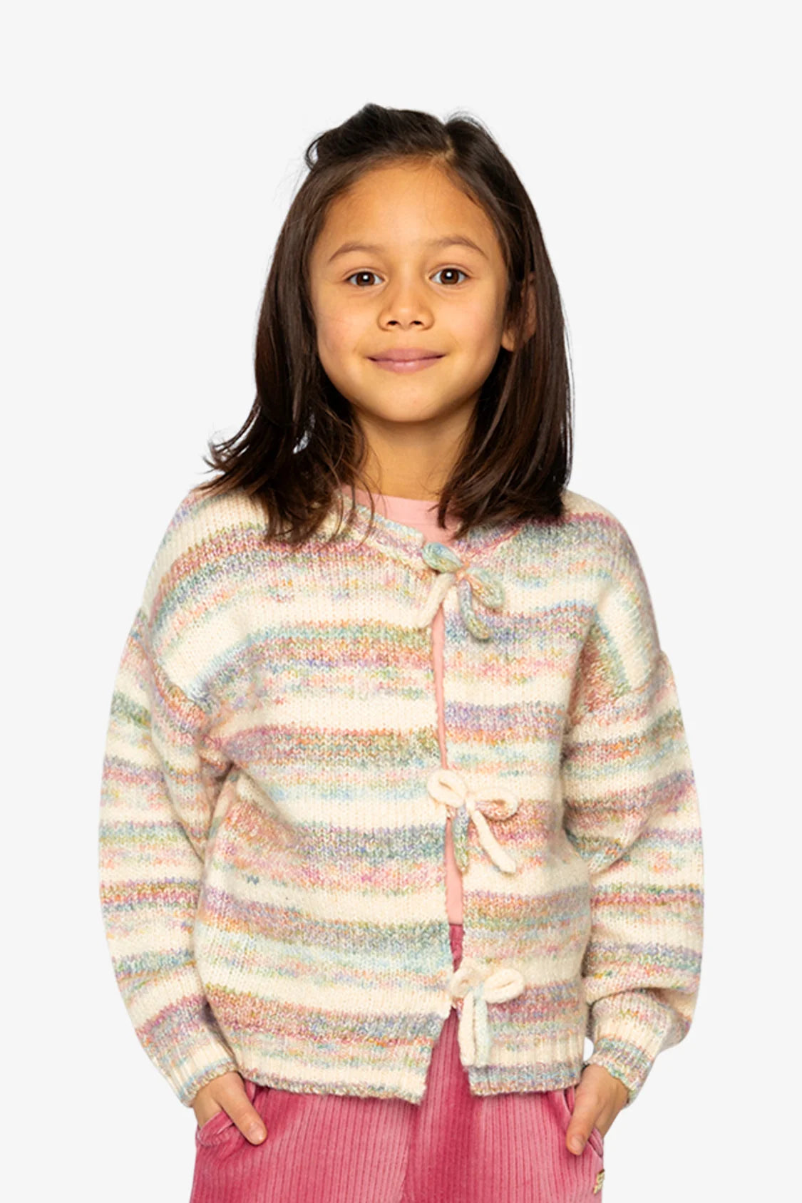 Knitted Cardigan Mauve And Blue Knitwear