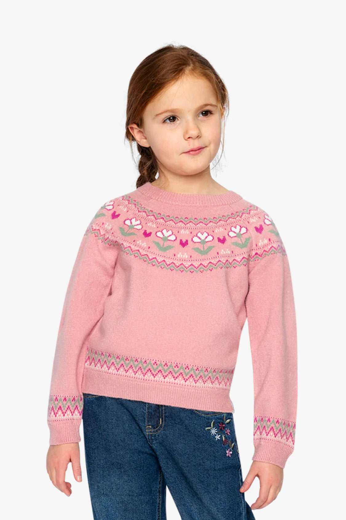 Sweater With Flower Jacquard Pale Dusty Pink