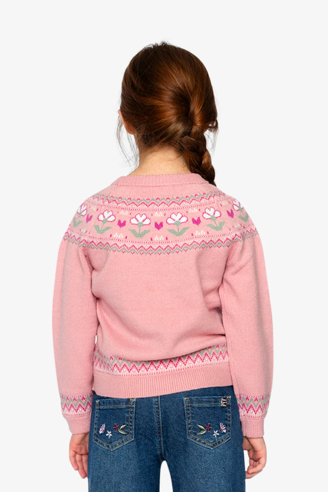 Sweater With Flower Jacquard Pale Dusty Pink