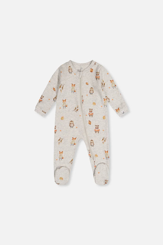 Baby Organic Cotton One Piece Pajama Beige Animal Print