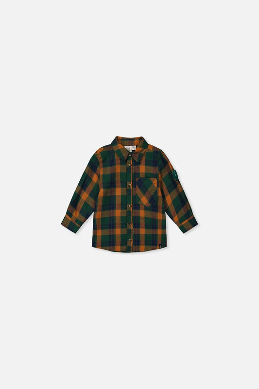 Baby Plaid Shirt - Orange, Blue And Green