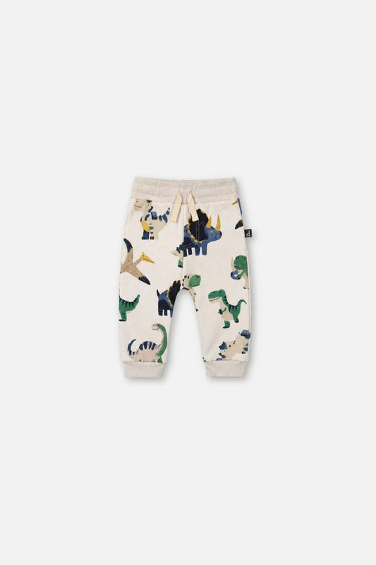 Baby Fleece Sweatpants - Beige Dinosaur Print