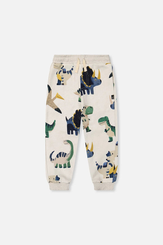 Fleece Sweatpants Beige Dinosaur Print