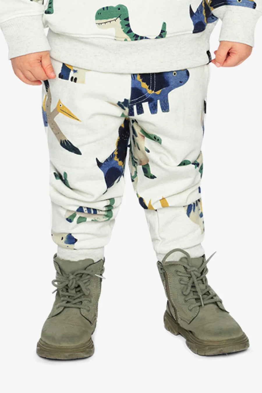 Fleece Sweatpants Beige Dinosaur Print