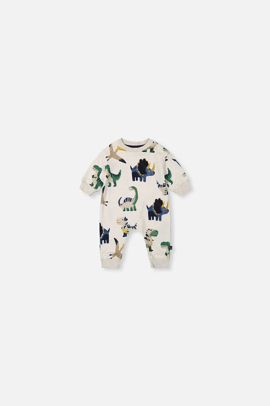 Baby Fleece Jumpsuit Beige - Dinosaur Print