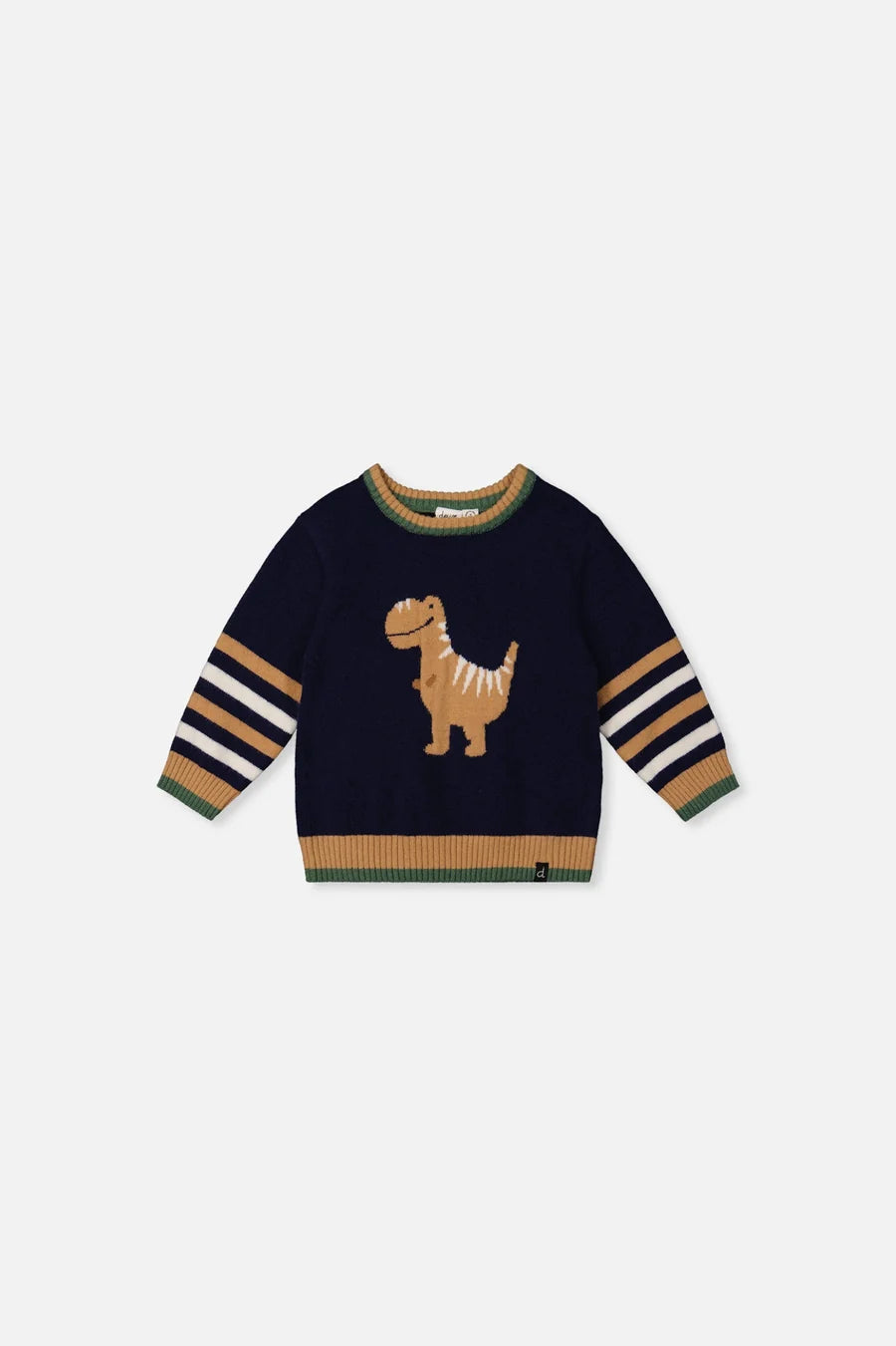 Baby Knit Sweater With Intarsia Dark Blue, Brown And Beige