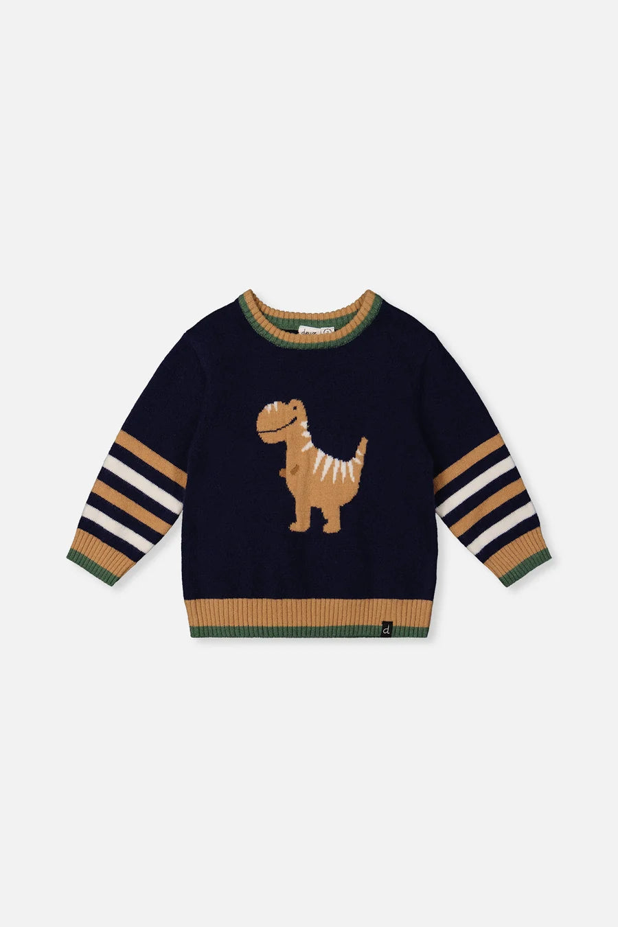 toddler Knit Sweater With Intarsia Dark Blue, Brown And Beige