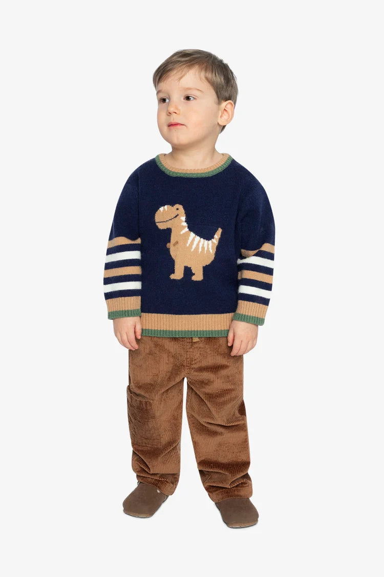 toddler Knit Sweater With Intarsia Dark Blue, Brown And Beige