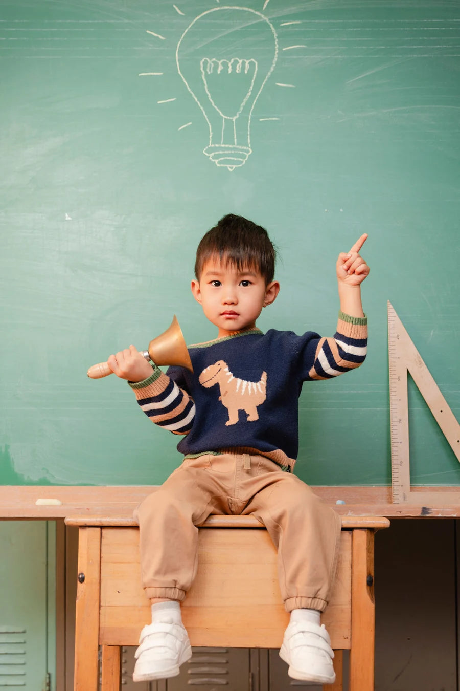 toddler Knit Sweater With Intarsia Dark Blue, Brown And Beige