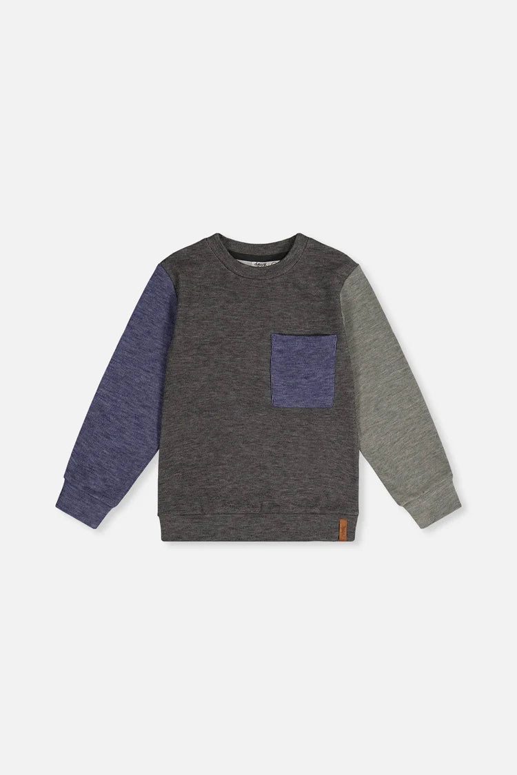 Colorblock Brushed Jersey Top With Chest Pocket Grey Brown