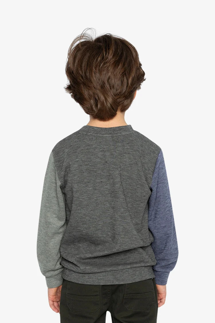 Colorblock Brushed Jersey Top With Chest Pocket Grey Brown