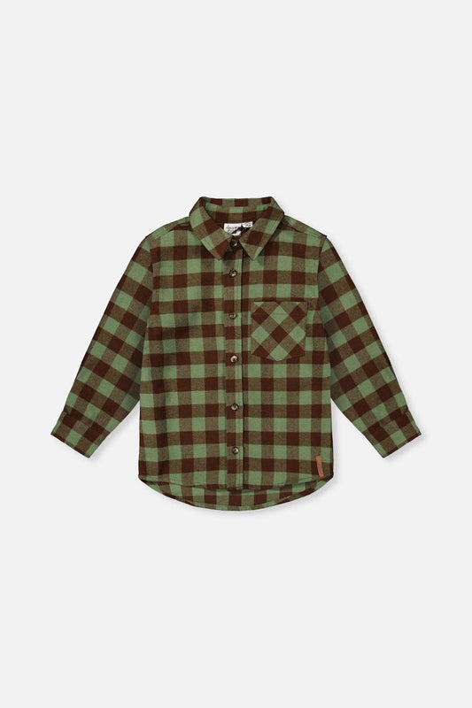Brushed Flannel Shirt Green And Brown Plaid